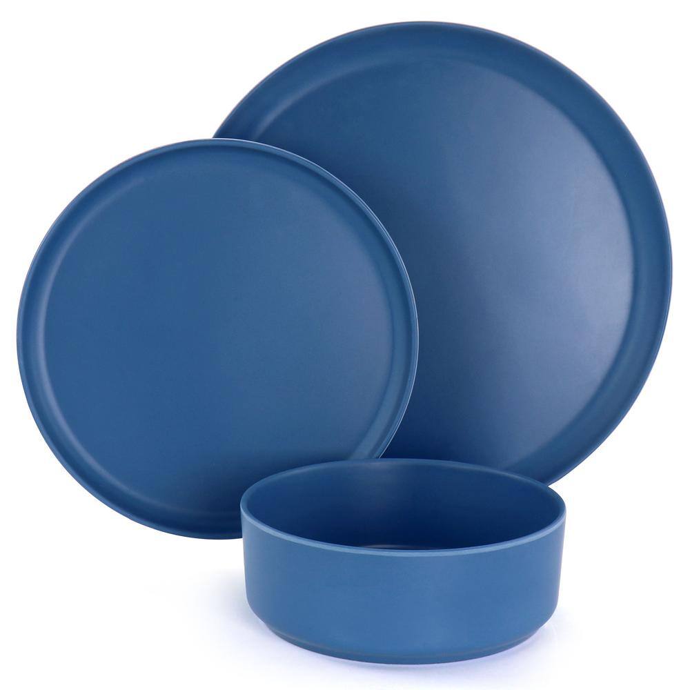 Blue Melamine 12-Piece Stackable Dinnerware Set, Service for 4