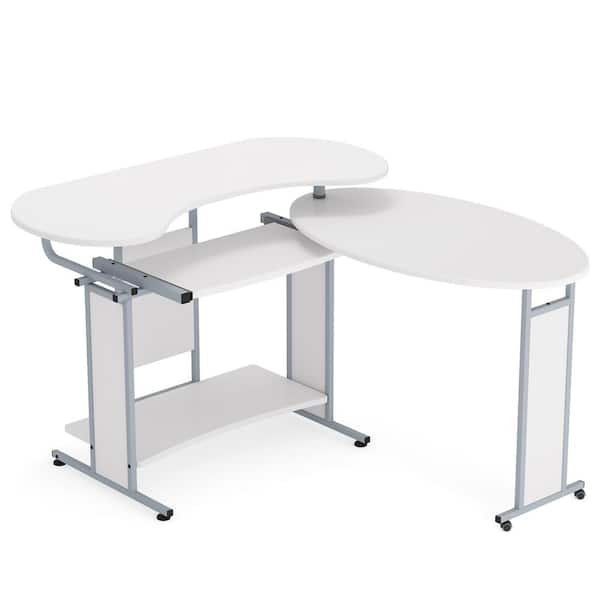Tribesigns Way To Origin Lantz 50 In L Shaped Desk White Engineered Wood Rotating Computer With Shelf And Keyboard Tray Ffhd 0978 Tribesigns Way To Origin Lantz 50 In L, White Corner Computer Desk With Keyboard Tray