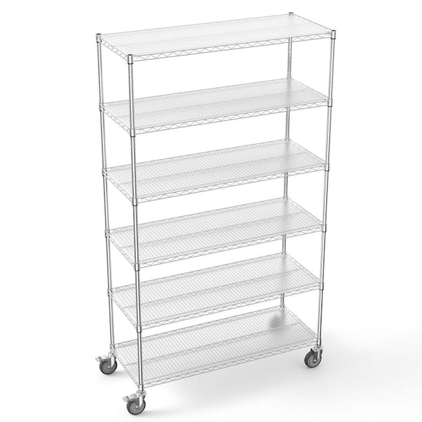 cadeninc 48 in. W x 78.8 in. H x 20 in. D 6-Tier Iron Rectangular Storage Shelves in Chrome, Wire Shelving Unit