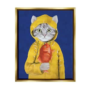 Fisherman Feline Yellow Coat Cat by Coco de Paris Floater Frame Animal Wall Art Print 21 in. x 17 in.