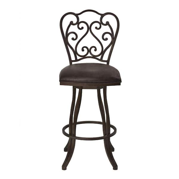 HomeRoots 30 in. Dark Espresso Scroll Back Metal Swivel Bar Stool