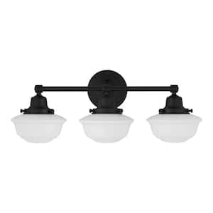 Belvedere Park 23.25 in. 3-Light Espresso Bronze Farmhouse Bathroom Vanity Light with Frosted Glass Shades