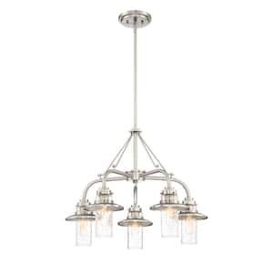 Dover 5-Light Satin Platinum Chandelier with Clear Seedy Glass Shades For Dining Rooms