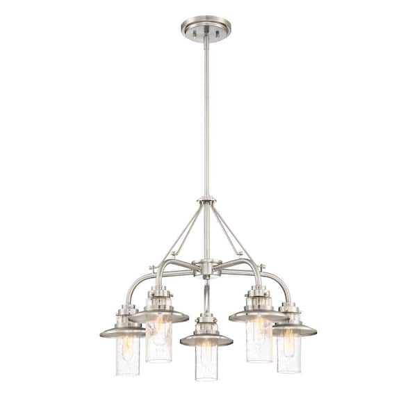 Dover 5-Light Satin Platinum Farmhouse Classic Chandelier for Dining Areas with No Bulbs Included