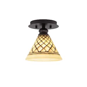 Albany 1-Light 7 in. Espresso Semi-Flush with Chocolate Icing Glass Shade