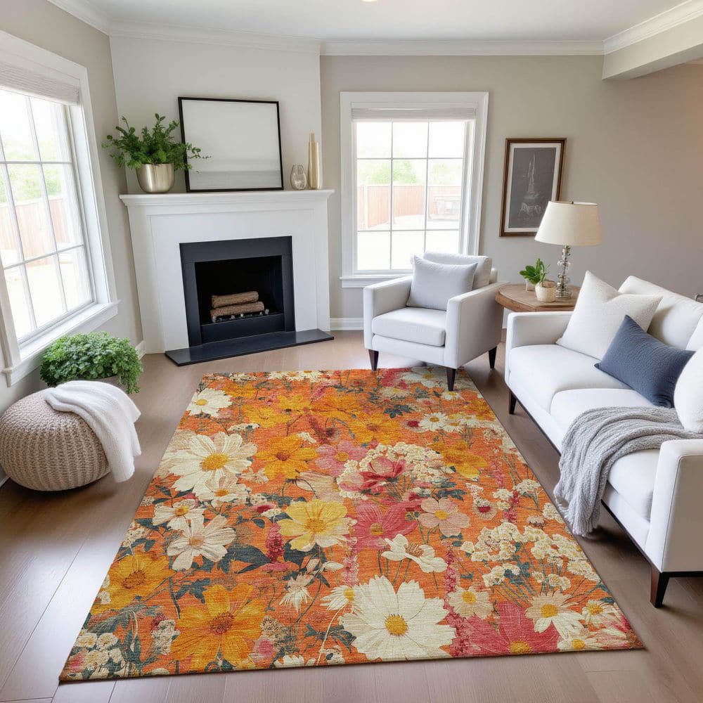 Mayfield Premium Machine Washable Abstract AMF1506 Orange 10 ft. x 14 ft. Area Rug price history on PriceWatchPro