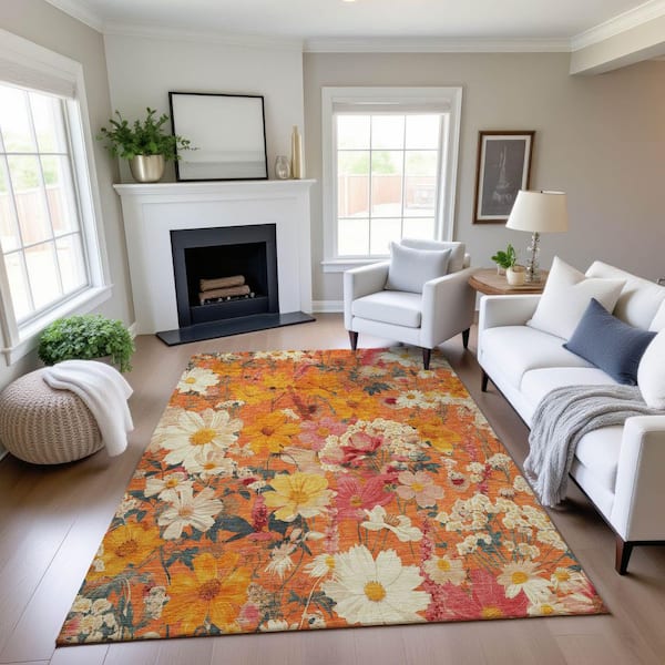 Mayfield Premium Machine Washable Abstract AMF1506 Orange 5 ft. x 7 ft. 6 in. Area Rug