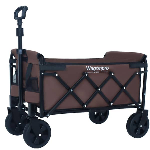 9 cu. ft. Brown Steel Foldable Wagon Garden Cart with Expandable Dual-Layer