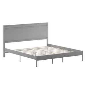 Gray Wood Frame King Platform Bed with Solid Wood