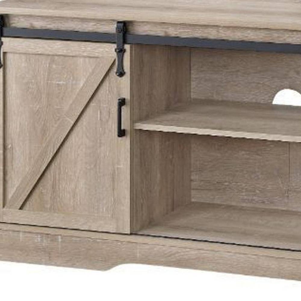 Rustic Brown Wooden TV Stand with Sliding Barn Doors