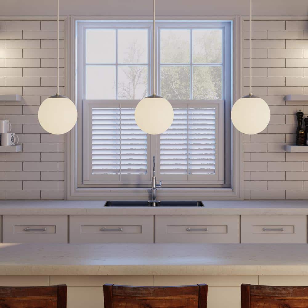White Glass Globe Pendant Light with Adjustable Cord