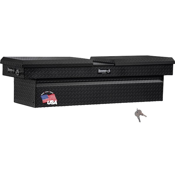 BUYERS PRODUCTS 18 in. x 20 in. x 71 in. Textured Matte Black Diamond Tread Aluminum Crossover Gull Wing Truck Tool Box