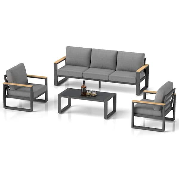 4-Piece Aluminum Outdoor Patio Conversation Seating Set with Cushions