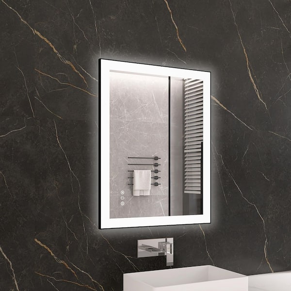 KariMo 28 in. W x 36 in. H Rectangular Black Framed Wall Bathroom Vanity Mirror with Backlit Front Light, Dimmable