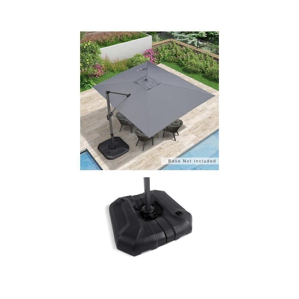 9 ft. x 11.5 ft. Light Gray Cantilever Umbrella and Black Square Umbrella Base Combo