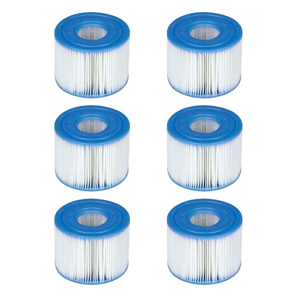 Intex 29011E Type S1 PureSpa Easy Set Pool Spa Hot Tub Filter Replacement  Cartridges (Pack of 6), Blue and White