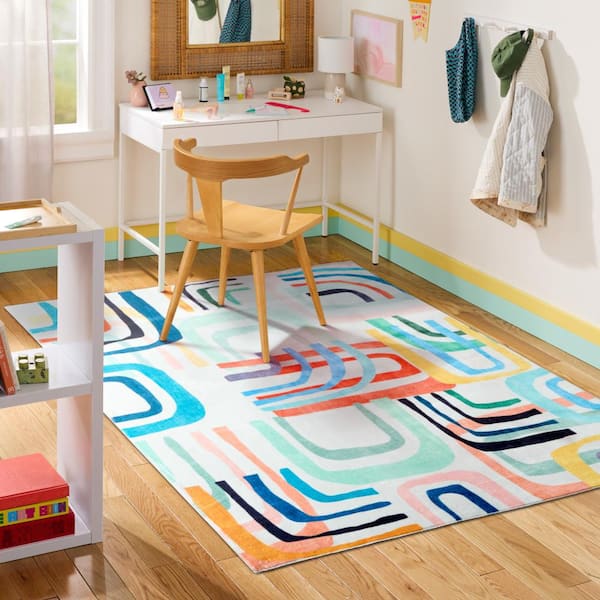 Jovie Rainbow Blue/Multi 6 ft. x 9 ft. Party Indoor Kids Machine Washable Area Rug