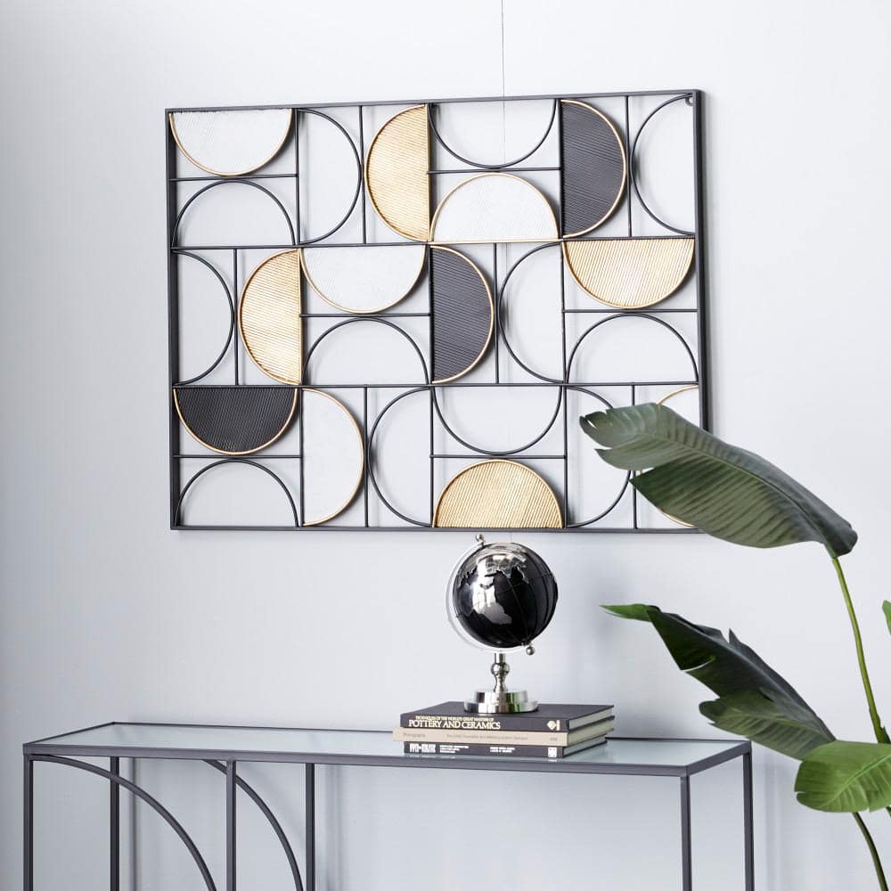 Black and Gold Geometric Half Moon Metal Wall Art