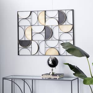30 in. x  40 in. Metal Black Half Moon Geometric Wall Decor with Gold Detailing