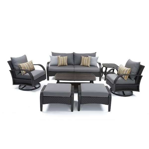 RST BRANDS Barcelo 7-Piece Wicker Motion Patio Deep Seating Conversation Set with Sunbrella Charcoal Grey Cushions