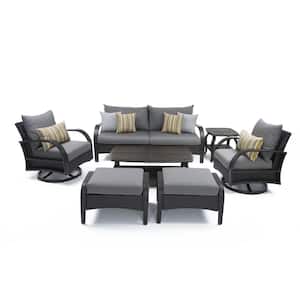 Barcelo 7-Piece Wicker Motion Patio Deep Seating Conversation Set with Sunbrella Charcoal Grey Cushions