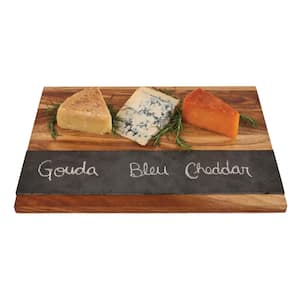Wood with Slate Cheese Board and Chalk Set, Acacia Wood and Natural Slate Cutting Board, Soapstone Chalk, Gift Set