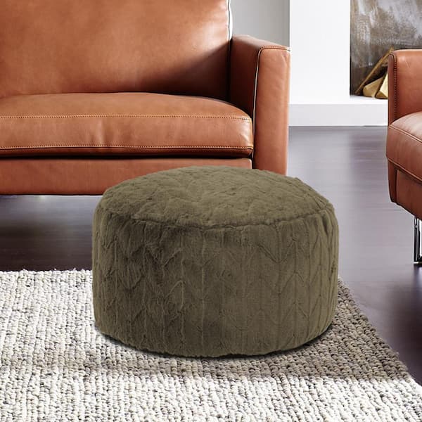 Angora Moss Polyester Round 22 in. by 22 in. by 12 in. Foot Pouf