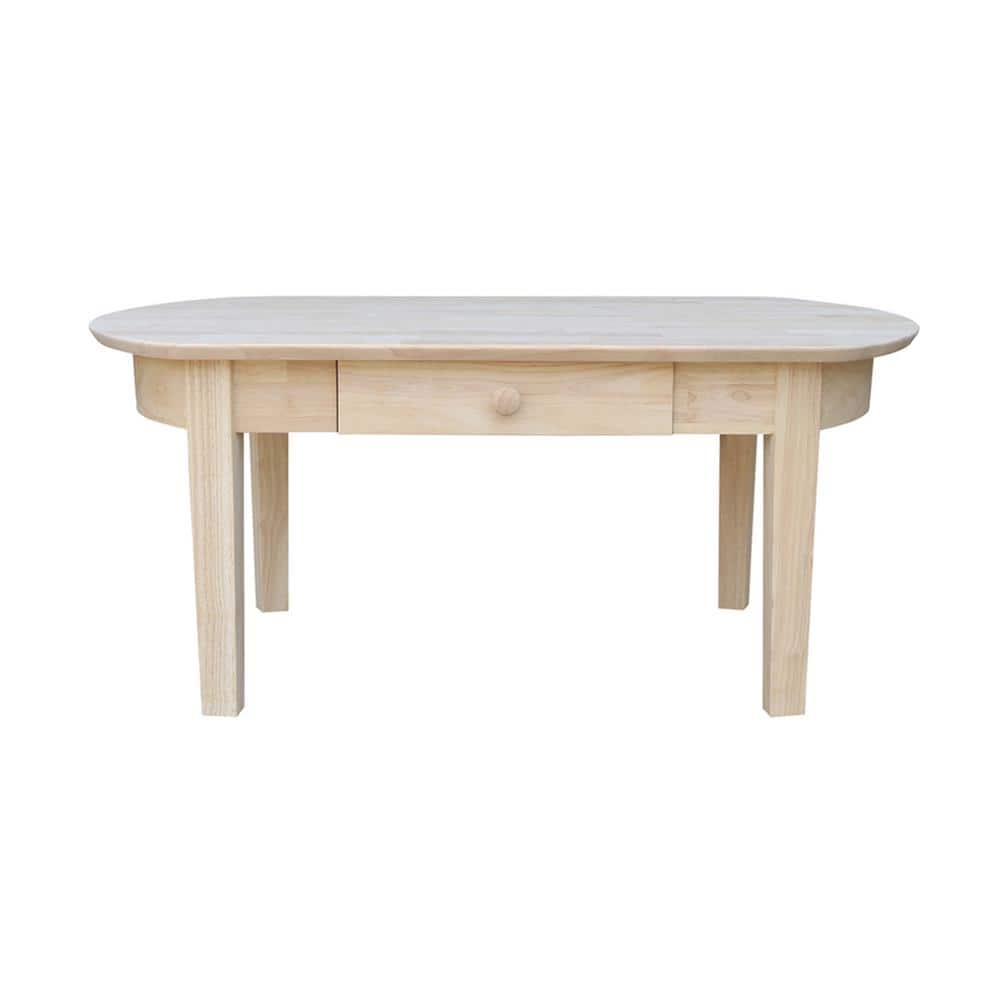 43.7" Natural Wood Oval Coffee Table with Storage