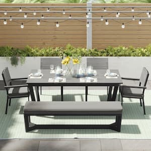 Orville Gray 6-Piece Aluminum Outdoor Dining Set with Dark Gray Cushions
