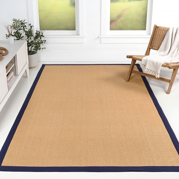 Camden Farmhouse Cottage Border Jute Natural/Navy 8 ft. x 10 ft. Area Rug