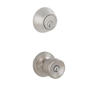 Brill Satin Stainless Steel Single Cylinder Deadbolt and Keyed Entry Door Knob Combo Pack