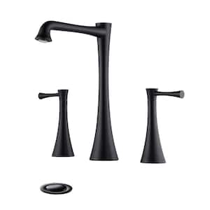 8 in. Widespread 2-Handle 360-Degree Gooseneck Bathroom Faucet Combo Kit with Drain Included and Pop-Up in Matte Black