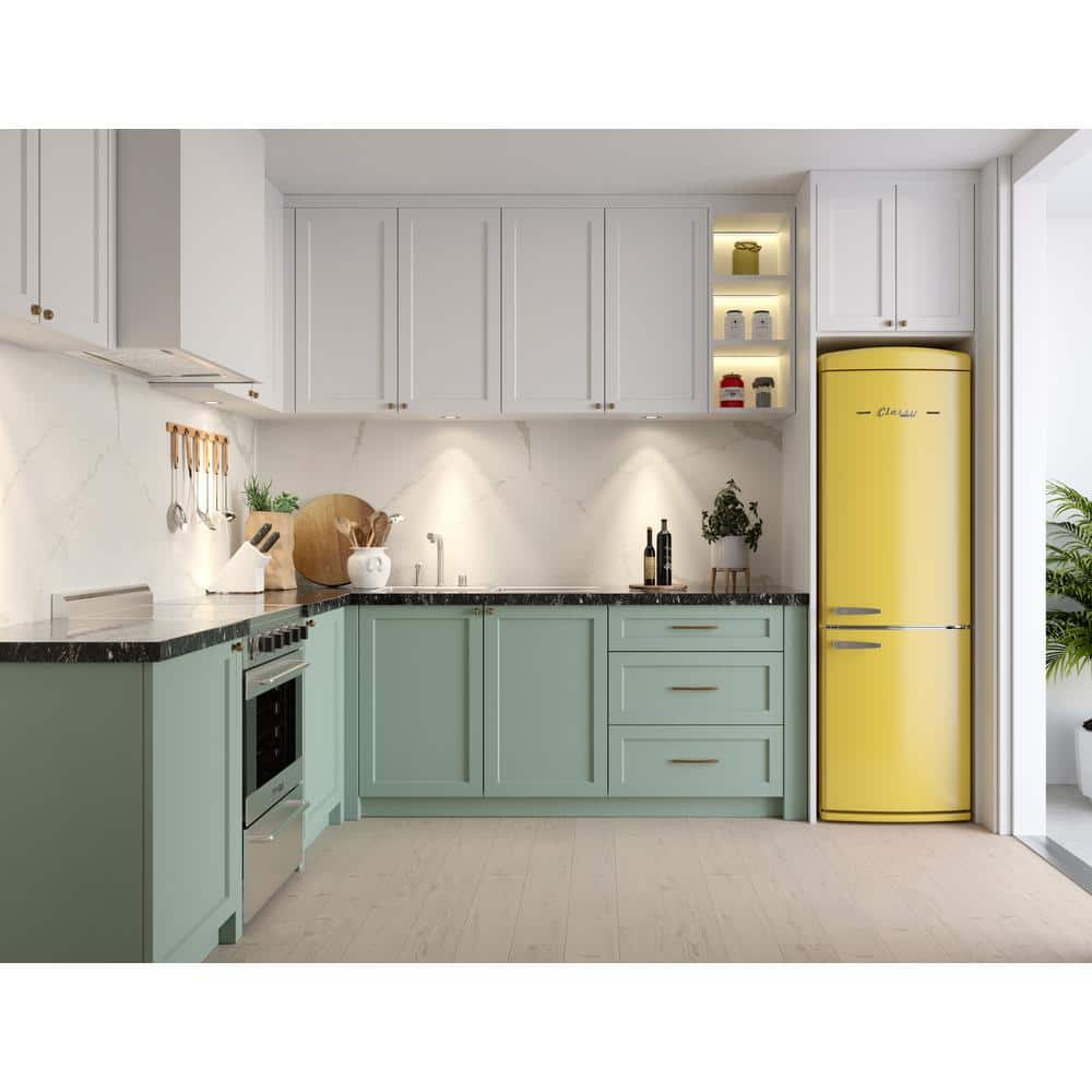 Canary Yellow Retro Bottom Freezer Refrigerator with Chrome Handles