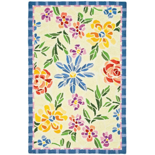 Chelsea 2 ft. x 3 ft. Ivory Solid Color Floral Border Area Rug