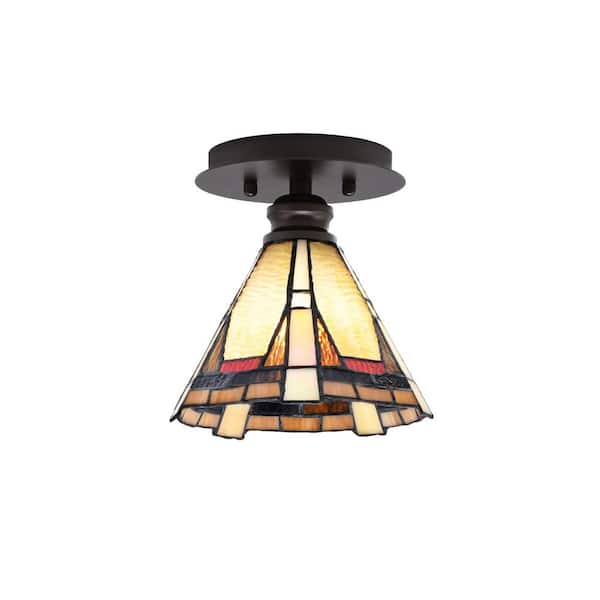 Unbranded Albany 1-Light 7 in. Espresso Semi-Flush with Zion Art Glass Shade