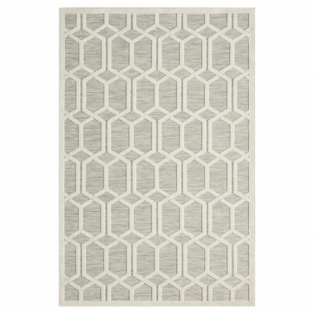 HomeRoots Gray, Ivory 8 ft. x 10 ft. Woven Polypropylene Indoor/Outdoor ...