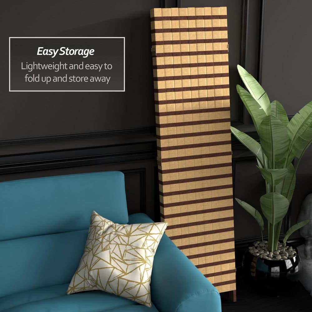 Natural Fiber Two-Tone Folding Room Divider with Spruce Frame