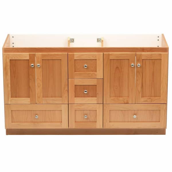 Simplicity by Strasser Shaker 60 in. W x 21 in. D x 34.5 in. H Bath Vanity Cabinet without Top in Natural Alder