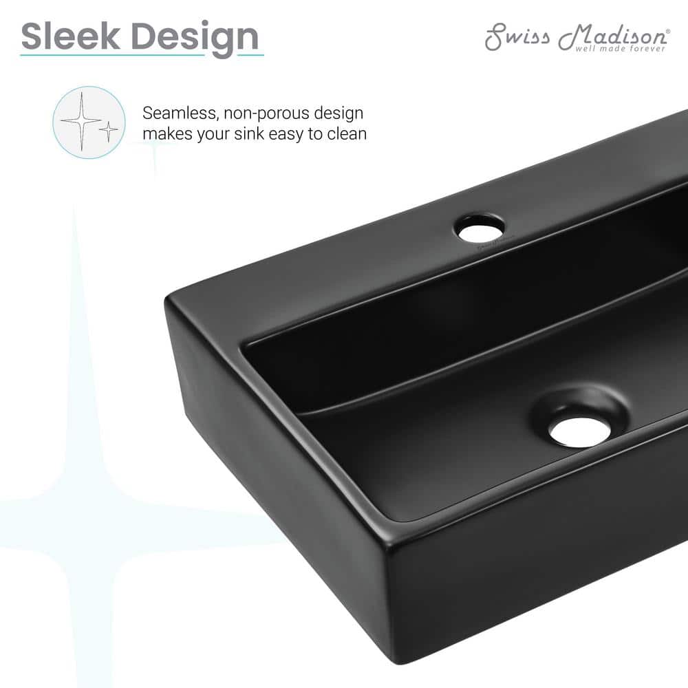 Claire 20" Matte Black Ceramic Rectangular Vessel Sink
