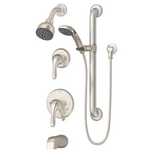 Origins 2-Handle Wall Mounted Tub and Shower Trim with Hand Shower in Satin Nickel (Valve not Included)