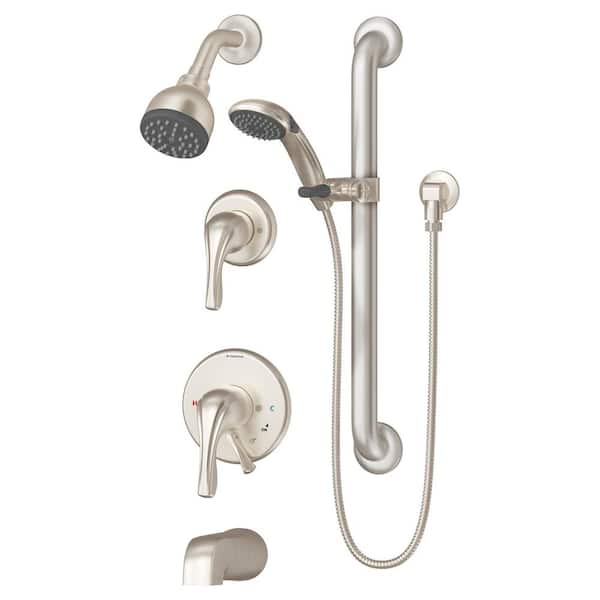Symmons Origins 2-Handle Wall Mounted Tub and Shower Trim with Hand Shower in Satin Nickel (Valve not Included)