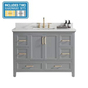 48 in. W x 22 in. D x 35.4 in. H Single Sink Freestanding Bath Vanity in Grey W/ White Engineered Stone Top (Assembled)