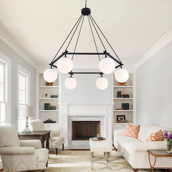 Magic Home 32 in. 6-Light Black Hexagon DIY Chandelier with Glass