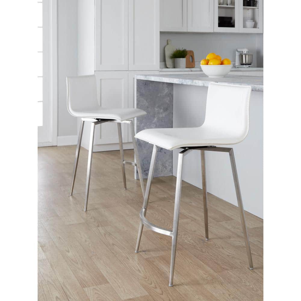 White Metal Swivel Upholstered Counter Stool Set