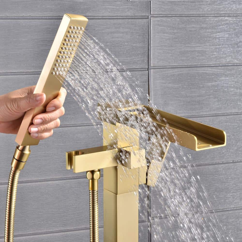 Brushed Gold Single-Handle Freestanding Waterfall Tub Filler