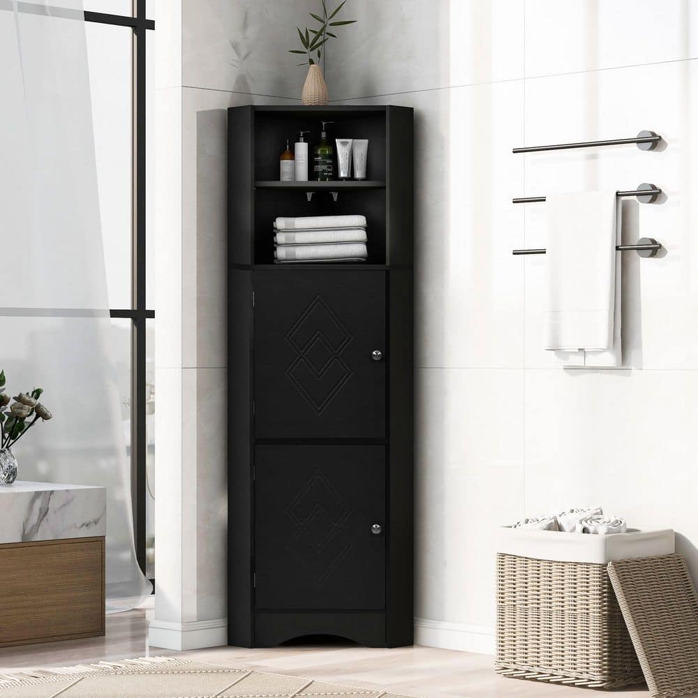 21 in. W x 13 in. D x 61 in. H Black MDF Linen Cabinet w/Door and Adjustable Shelf in Black price history on PriceWatchPro