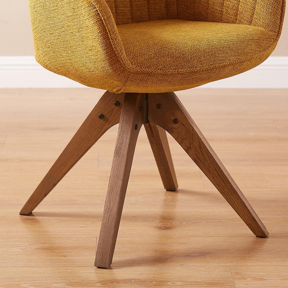 Mid-Century Modern Yellow Swivel Accent Chair with Beech Wood Legs
