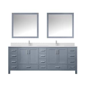 Jacques 84 in. W x 22 in. D Dark Grey Double Bath Vanity, White Quartz Top, Faucet Set, and 34 in. Mirrors