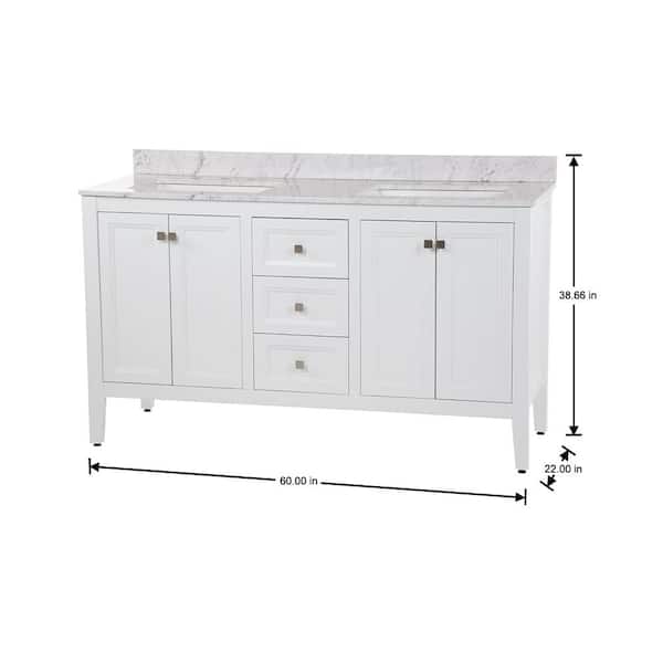Darcy 61 in. Double Sink White Bath Vanity with Lunar Cultured Marble Top (Assembled)