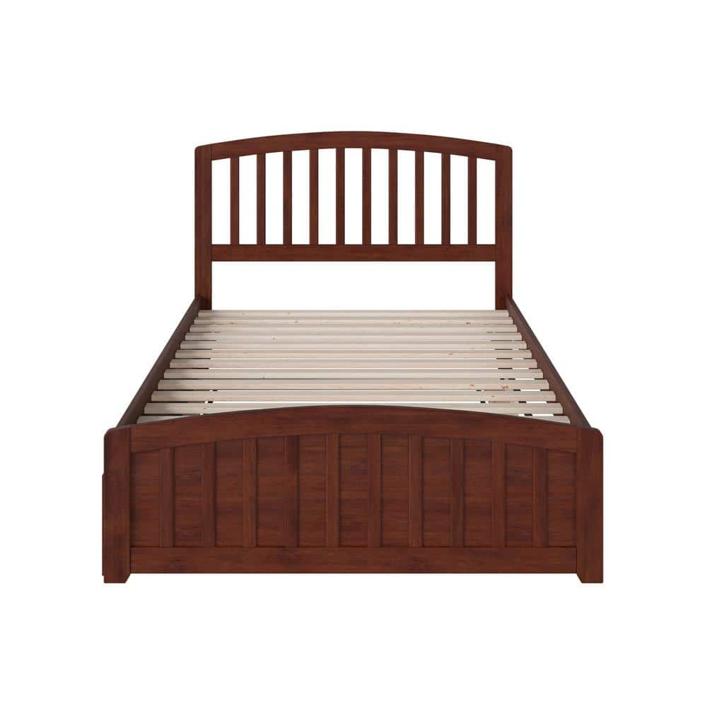 Richmond Walnut Full Platform Bed with Trundle and Slatted Headboard